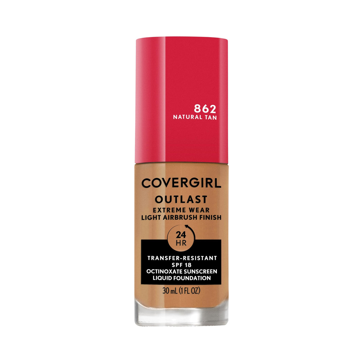 COVERGIRL Outlast Extreme Wear Liquid Foundation front view, Natural Tan