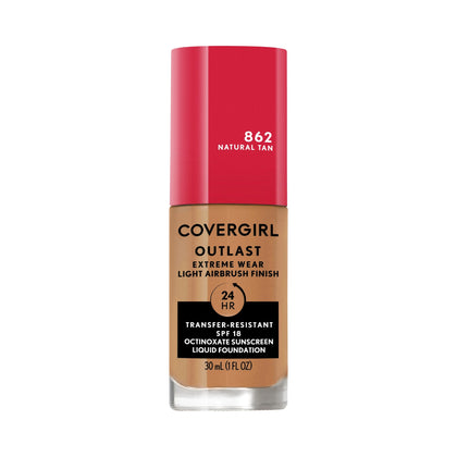 COVERGIRL Outlast Extreme Wear Liquid Foundation front view, Natural Tan