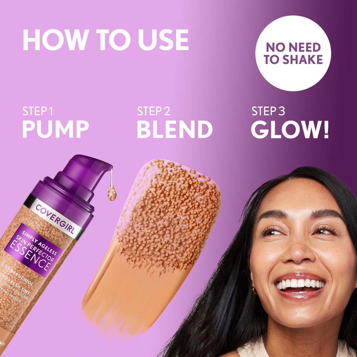 COVERGIRL Simply Ageless Skin Perfector Foundation 50 Medium-Tan application on skin
