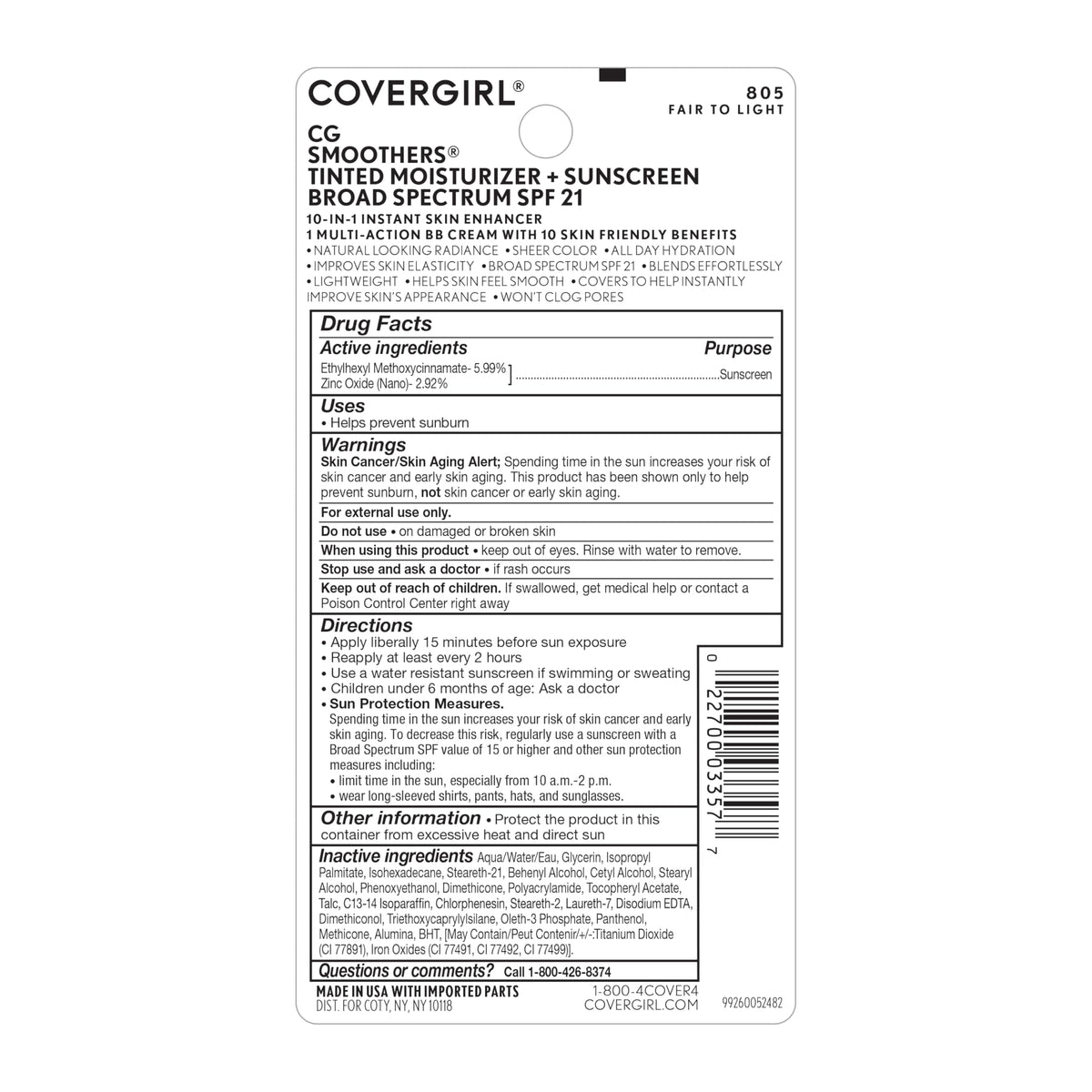 COVERGIRL Smoothers BB Cream Fair to Light 805 back view