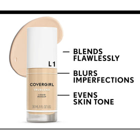 COVERGIRL truBlend Liquid Foundation Sun Beige D2 on vanity