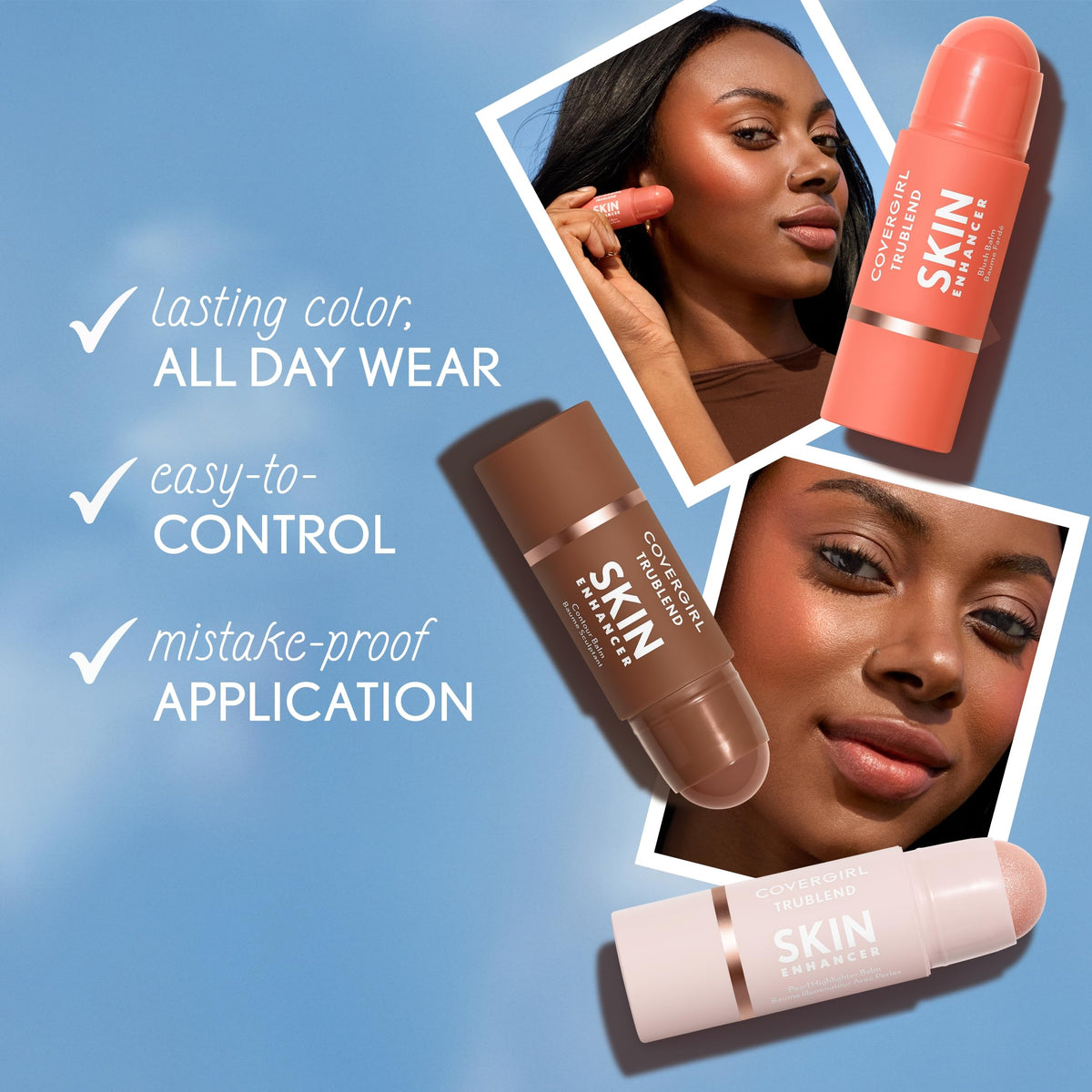 COVERGIRL Trublend Skin support Blush Balm Stick 225 Candied Strawberry swatch on skin