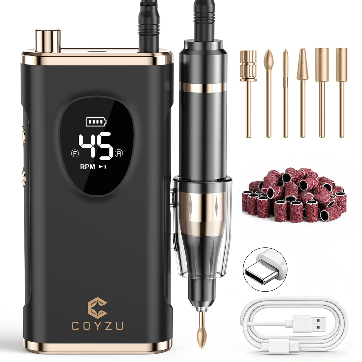 COYZU Electric Nail Drill front view with LED display