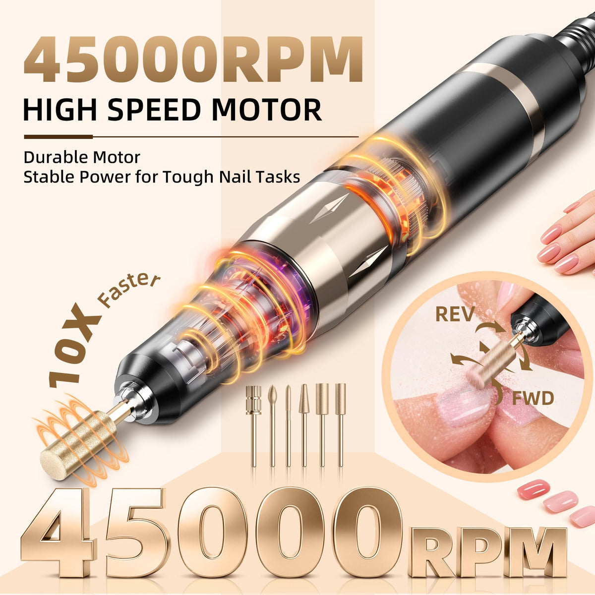 COYZU Electric Nail Drill side view showing ergonomic handpiece