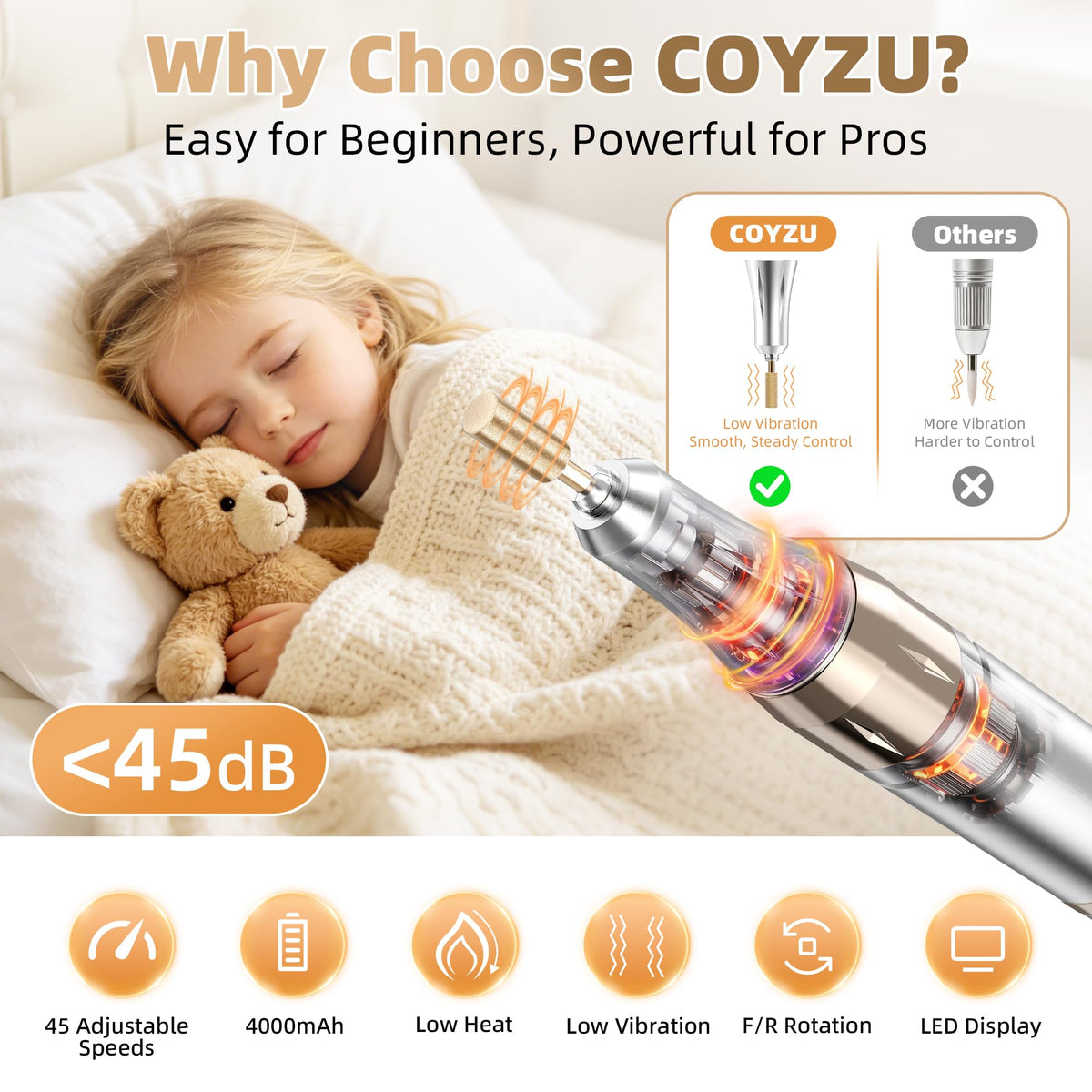 COYZU electric nail file with bits for gel and acrylic nails