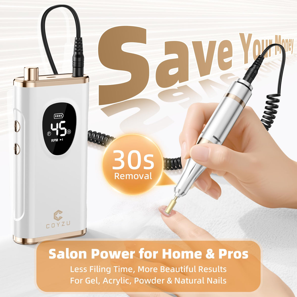 COYZU nail drill cordless design with back clip for portability
