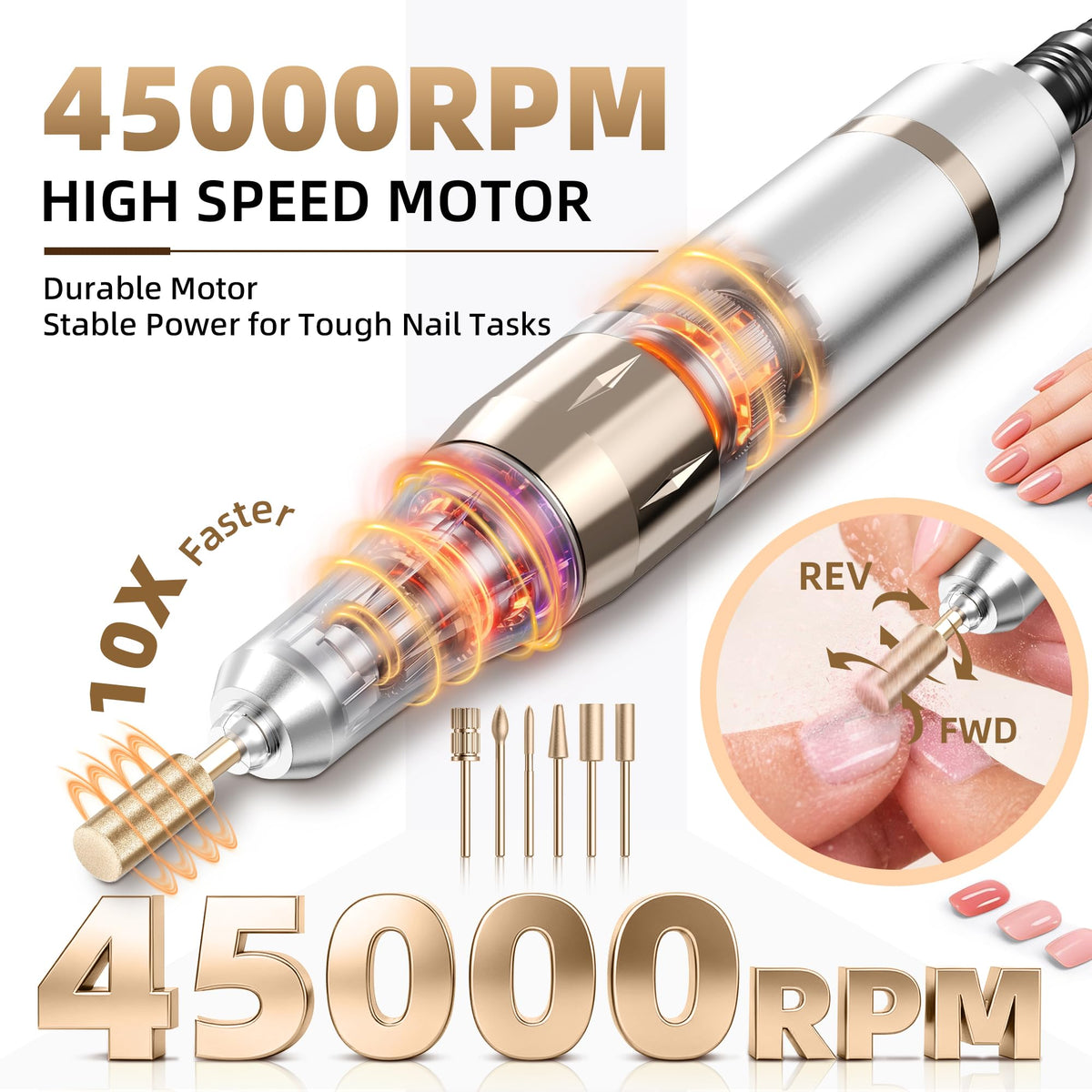 COYZU nail drill showing adjustable speed knob and ergonomic handpiece