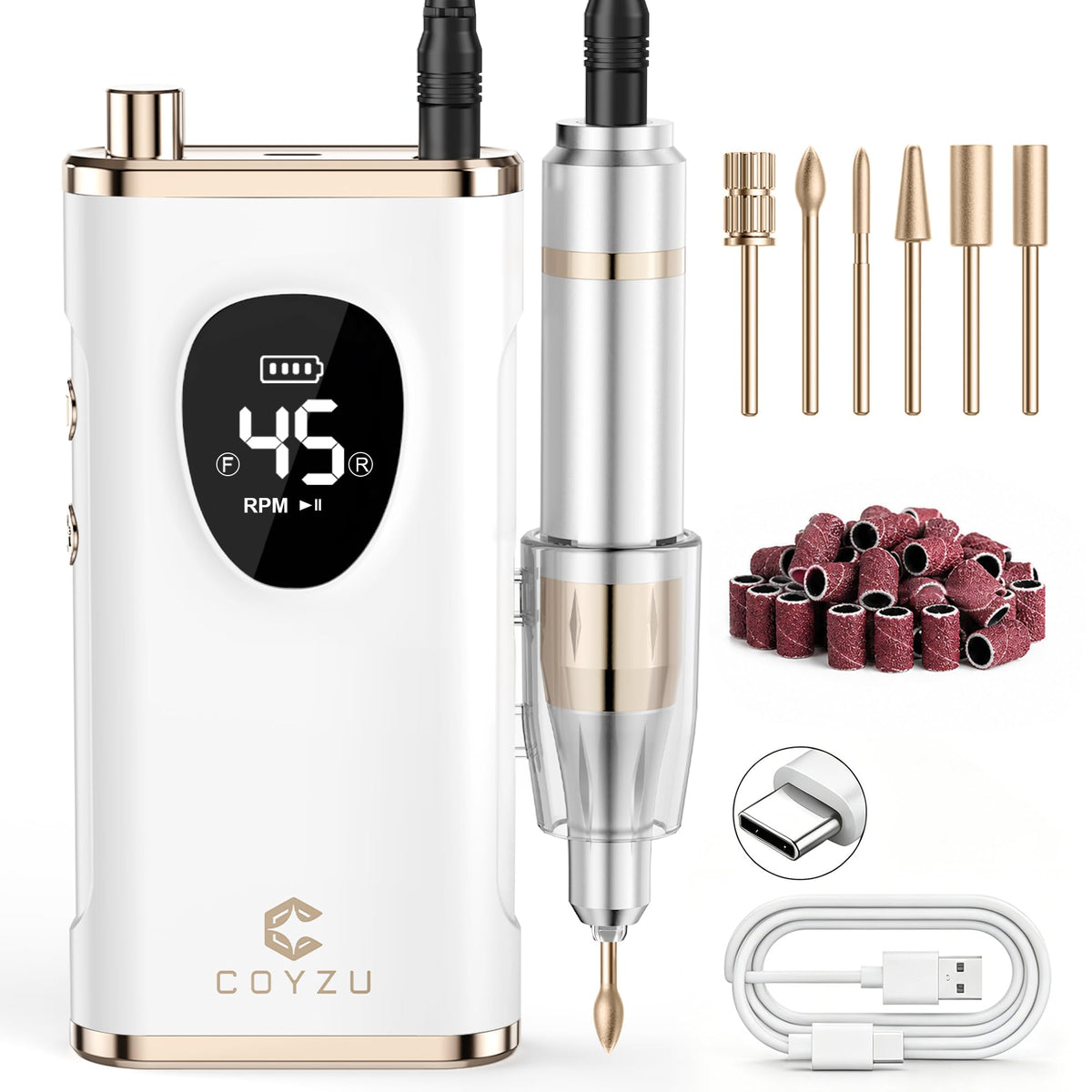 COYZU Professional Electric Nail Drill front view with LED display