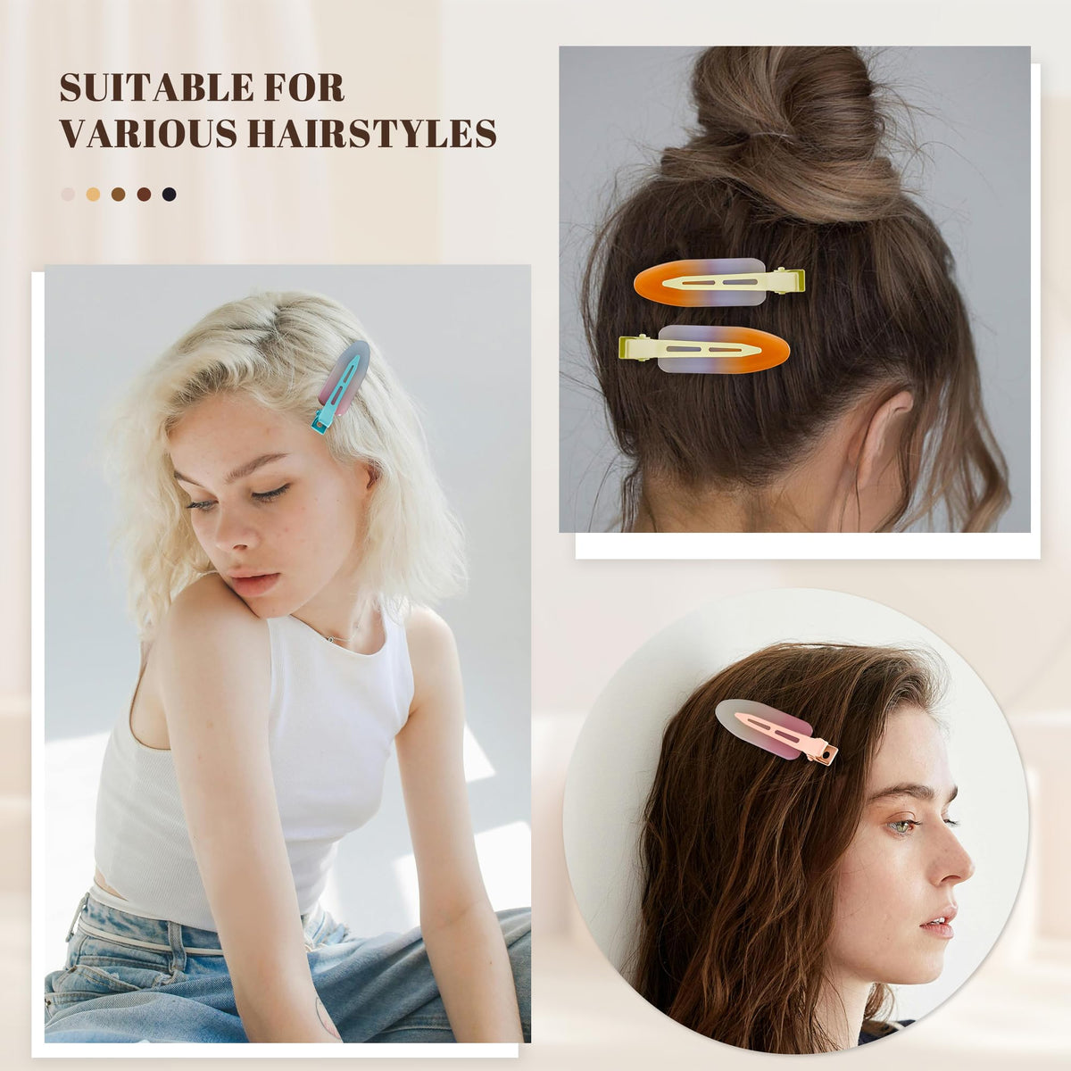 Cptots Hair Clips set showing different colour options