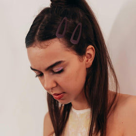 Cptots Small Hair Barrettes 20 PCS dark red on a model's hair