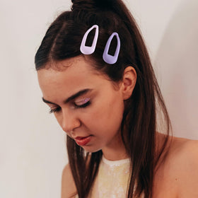 Cptots Small Hair Barrettes in use on a model's hair