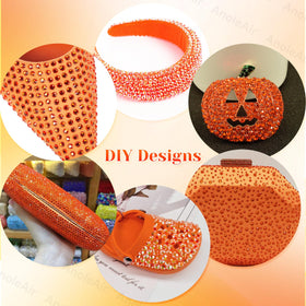 Craft project using orange rhinestones on a tumbler