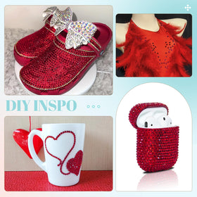 Craft project using TINKRSTUFF dark red rhinestones on a tumbler