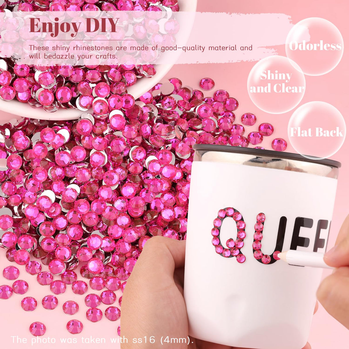 Crafted item embellished with BELLEBOOST Hot Pink rhinestones