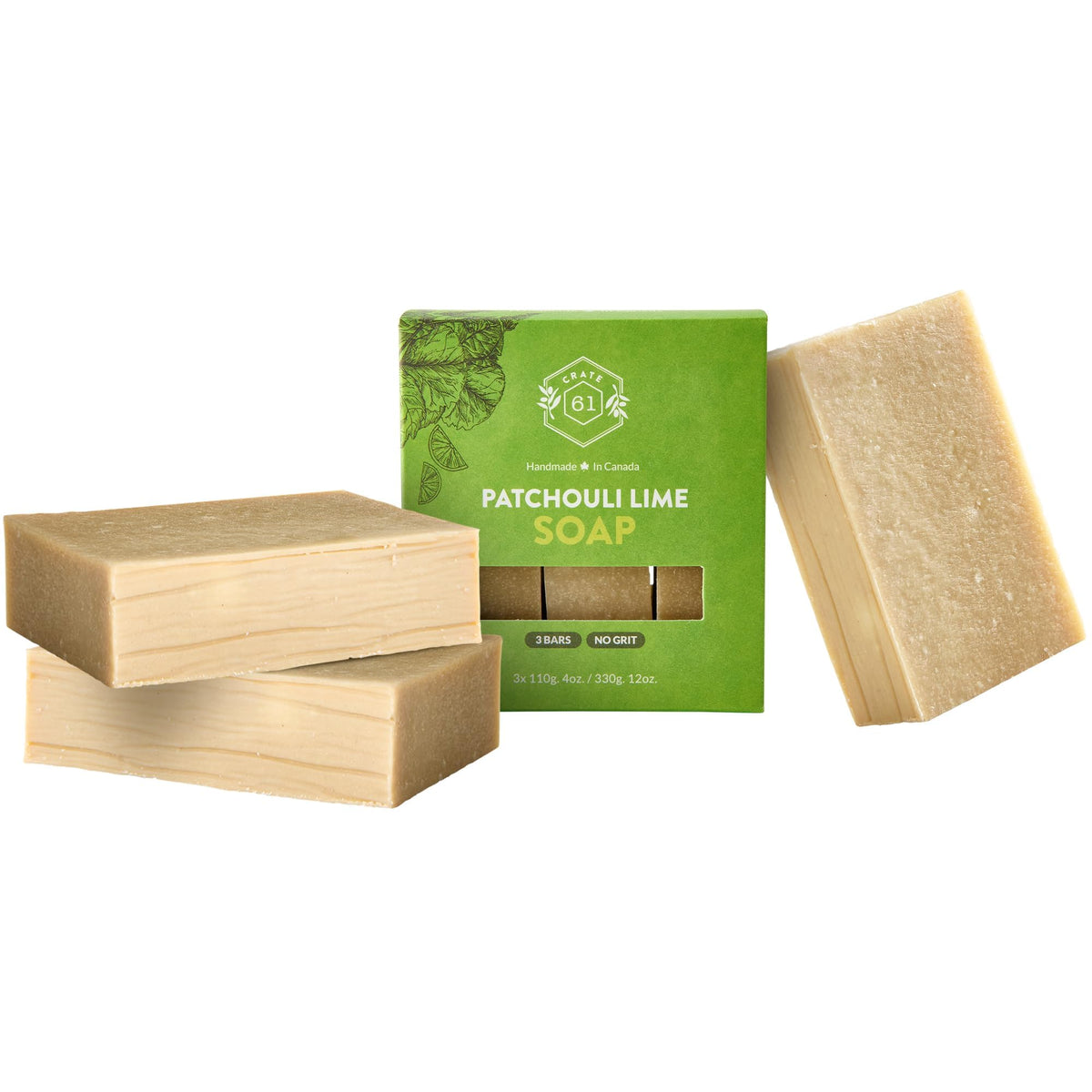 Crate 61 Organics Handmade Natural Bar Soap 3 Pack Patchouli Lime front view