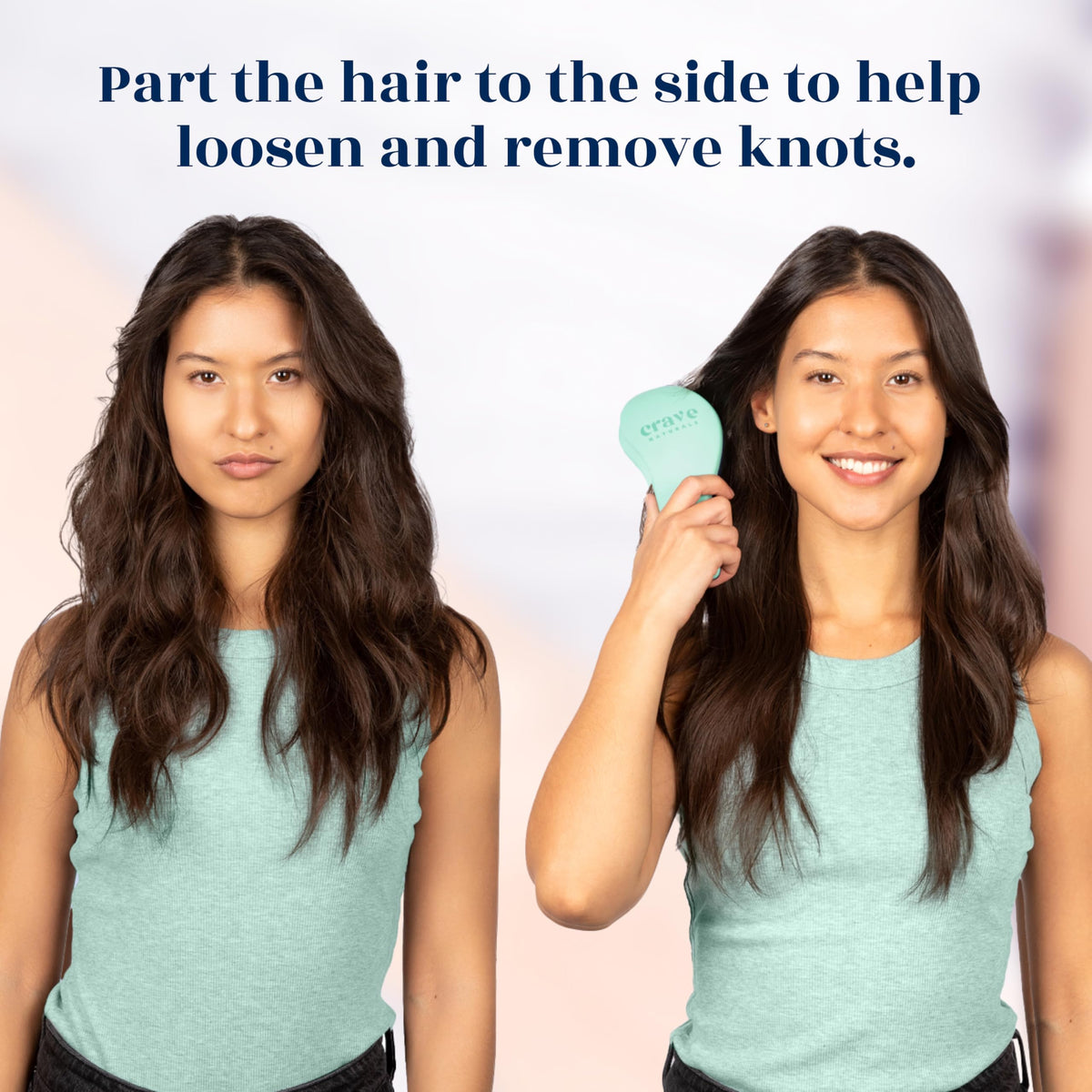 Crave Naturals Biggie Glide Thru Hair Brush displayed on a bathroom counter