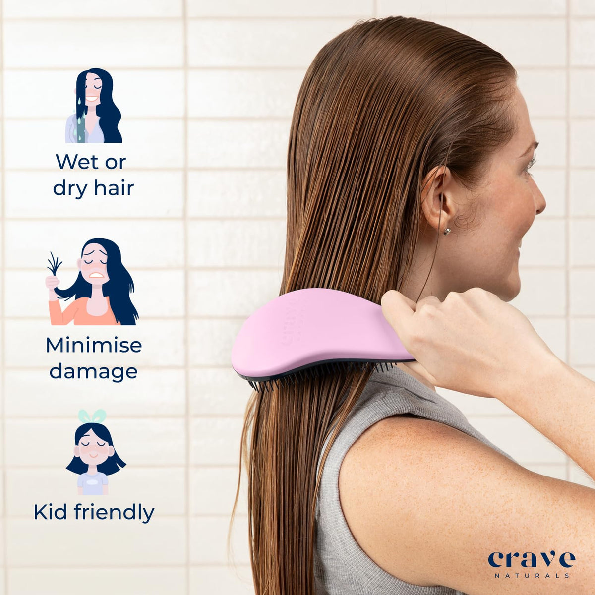 Crave Naturals Glide Thru Detangling Brush with hair strands