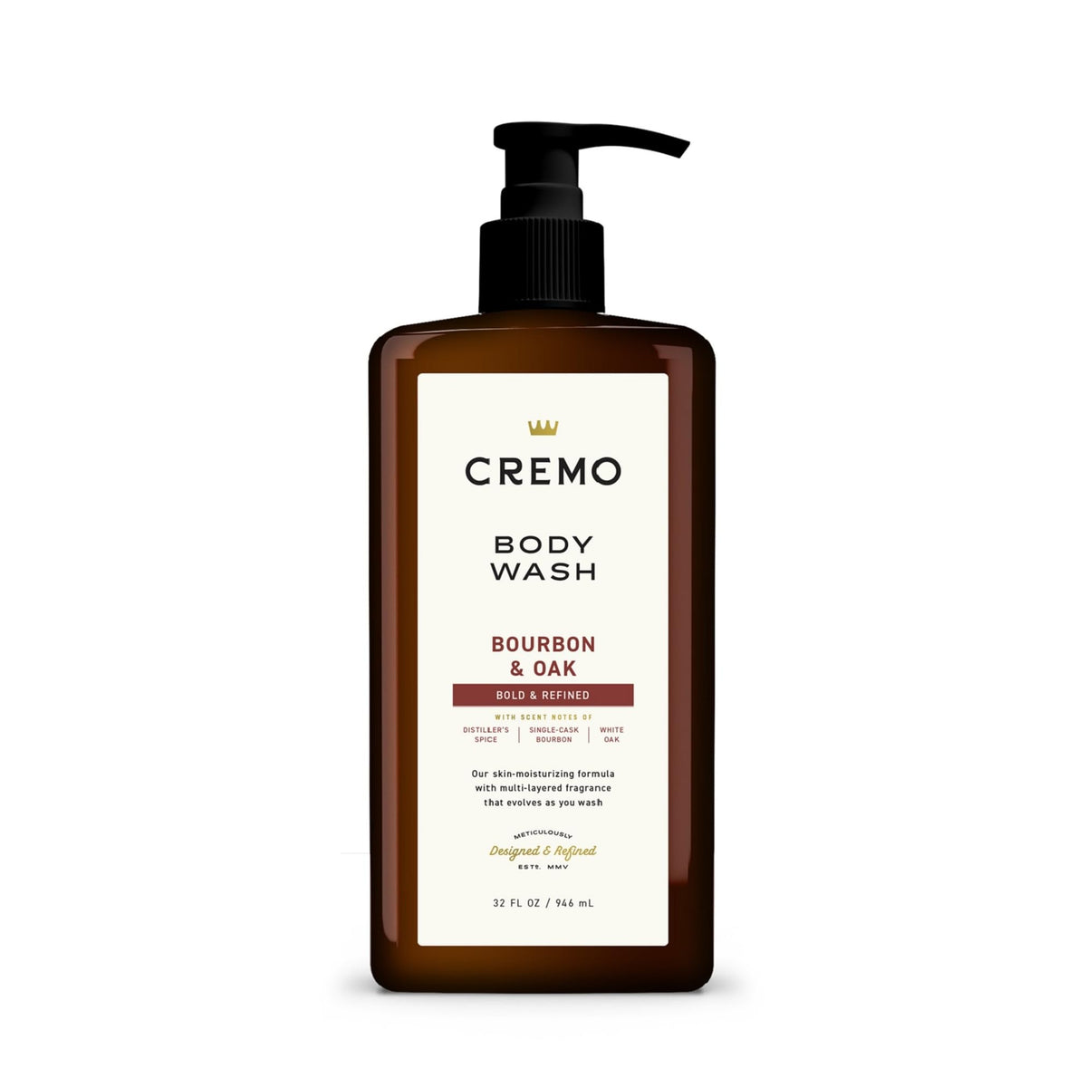 Cremo Bourbon & Oak Body Wash 32 Fl Oz front view