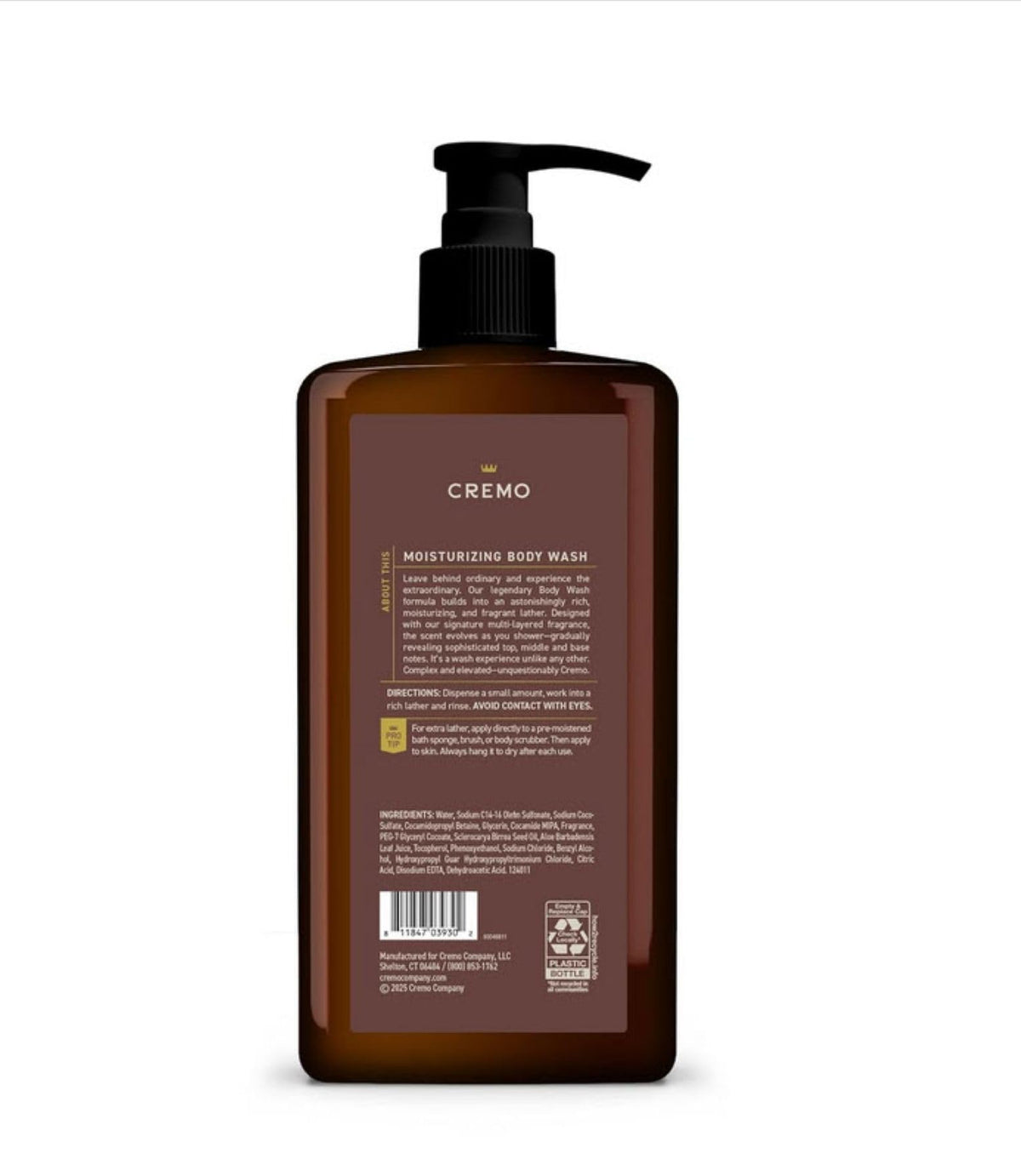 Cremo Casked Vanilla Body Wash with shower accessories