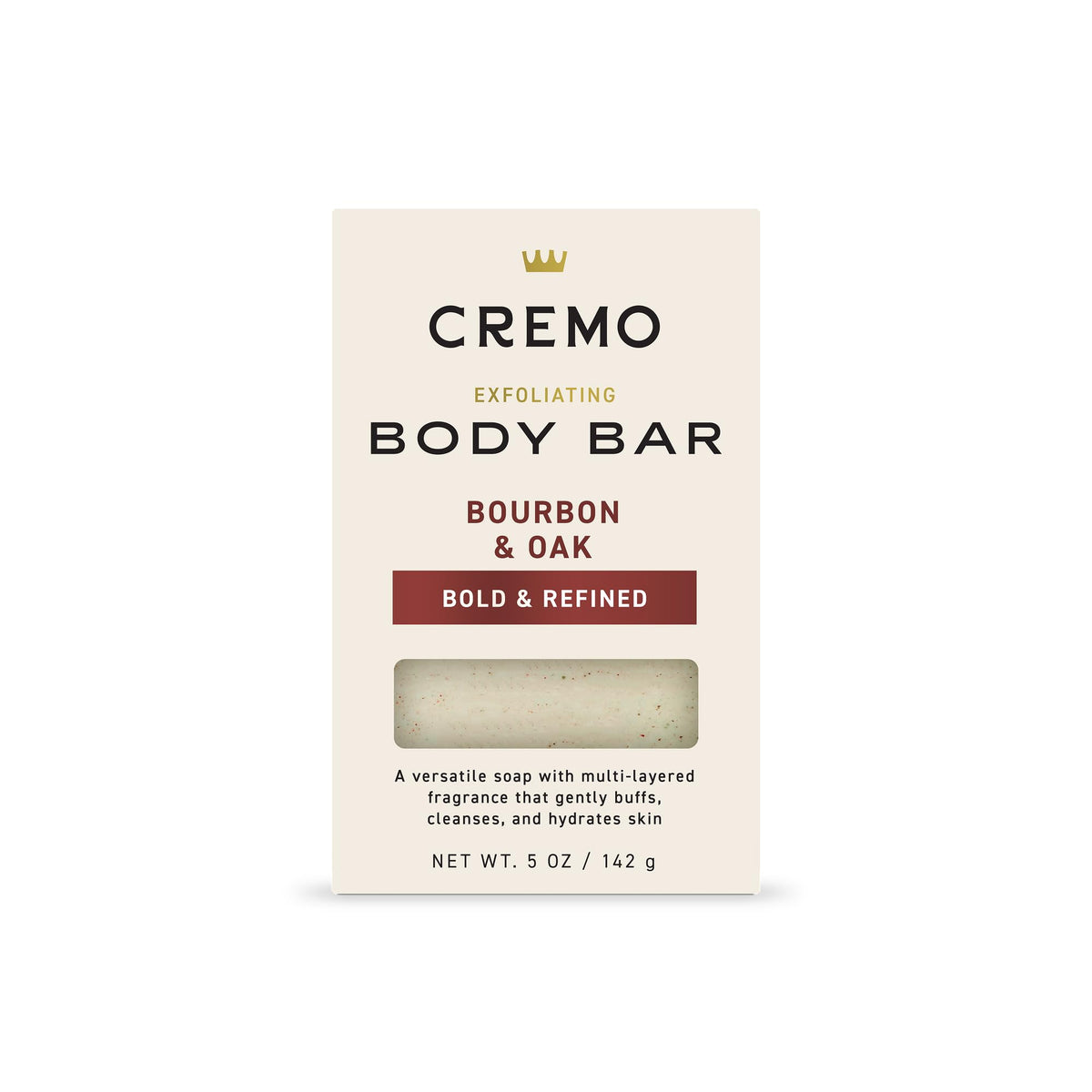 Cremo Exfoliating Body Bar Bourbon & Oak front view