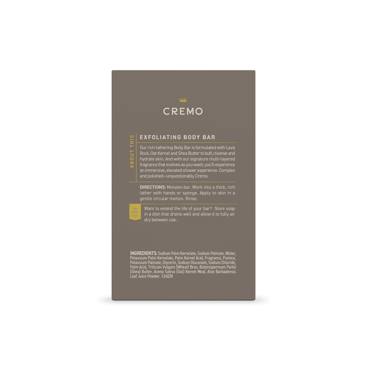 Cremo Exfoliating Body Bar for Men in a shower setting