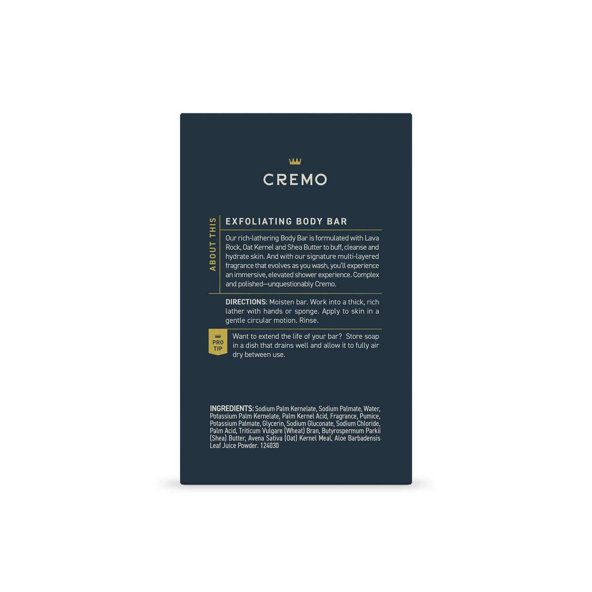 Cremo Exfoliating Body Bar in a shower setting