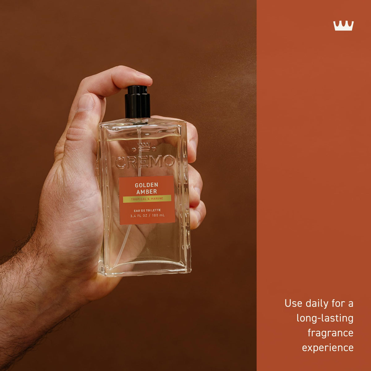 Cremo Golden Amber Cologne bottle with cap