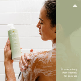 Cremo Pear Blossom Body Wash bottle side view showing label details