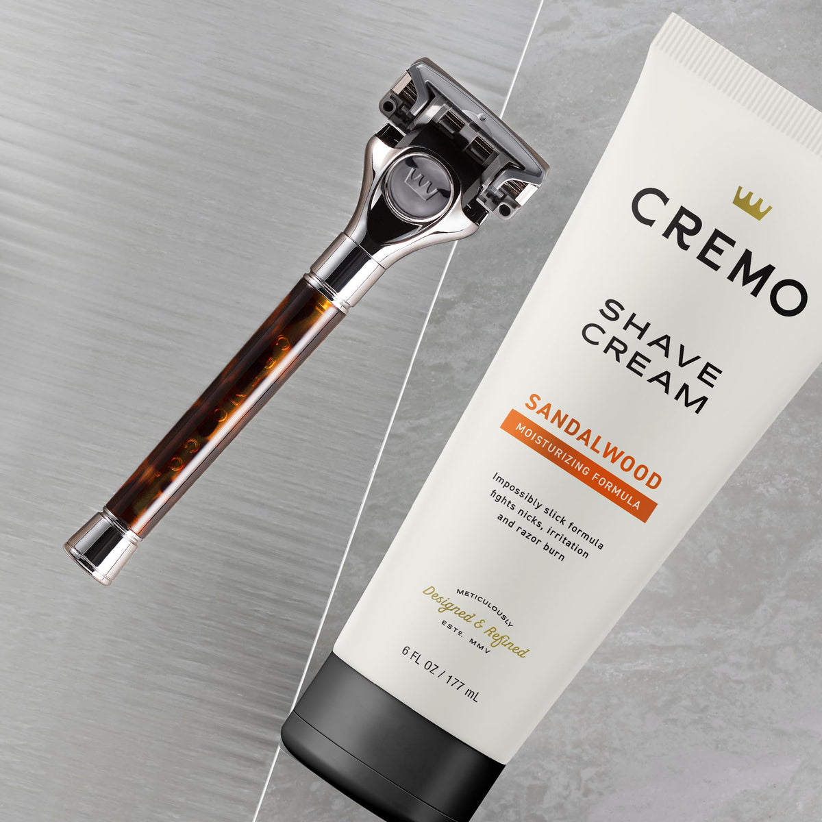 Cremo Sandalwood Shave Cream packaging side view