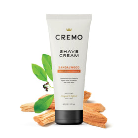 Cremo Sandalwood Shave Cream with grooming tools