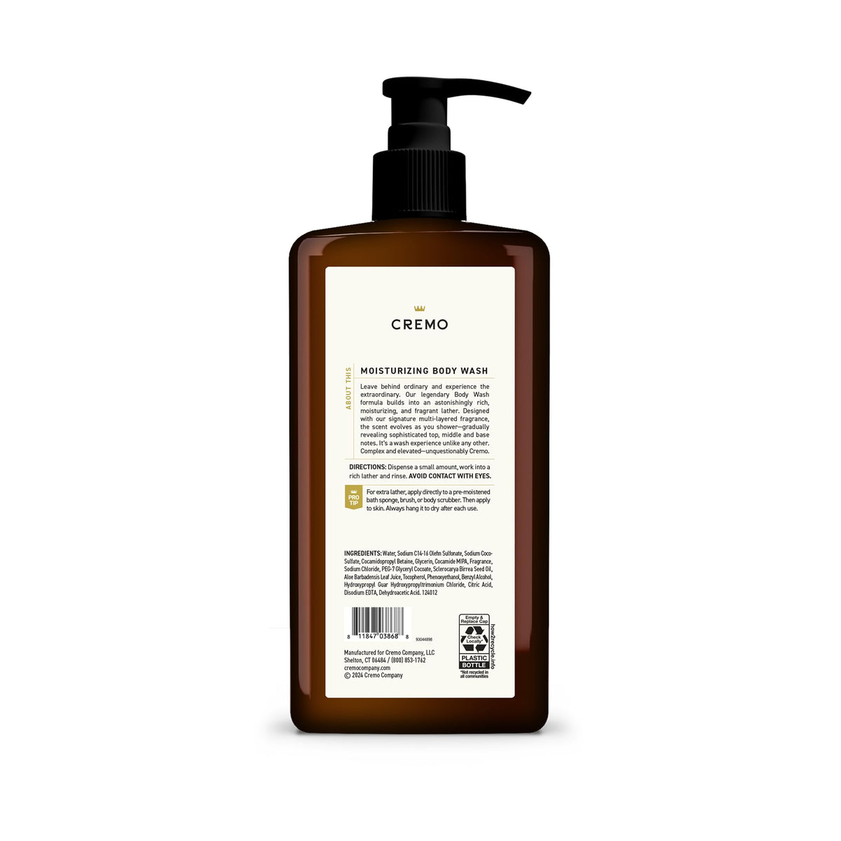 Cremo Spice & Black Vanilla Body Wash 32 Fl Oz pump bottle
