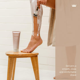 Cremo Women's Shaving Cream packaging with white jasmine amber scent
