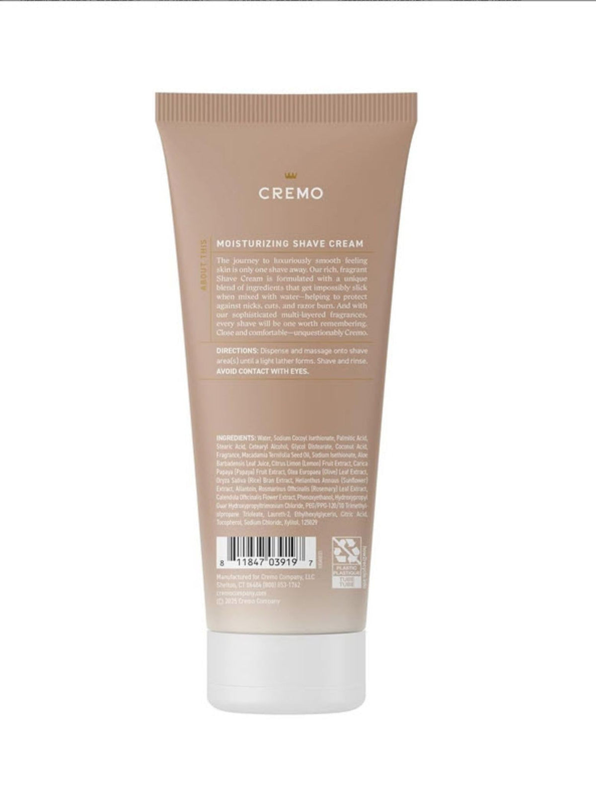 Cremo Women's Shaving Cream with ingredients list