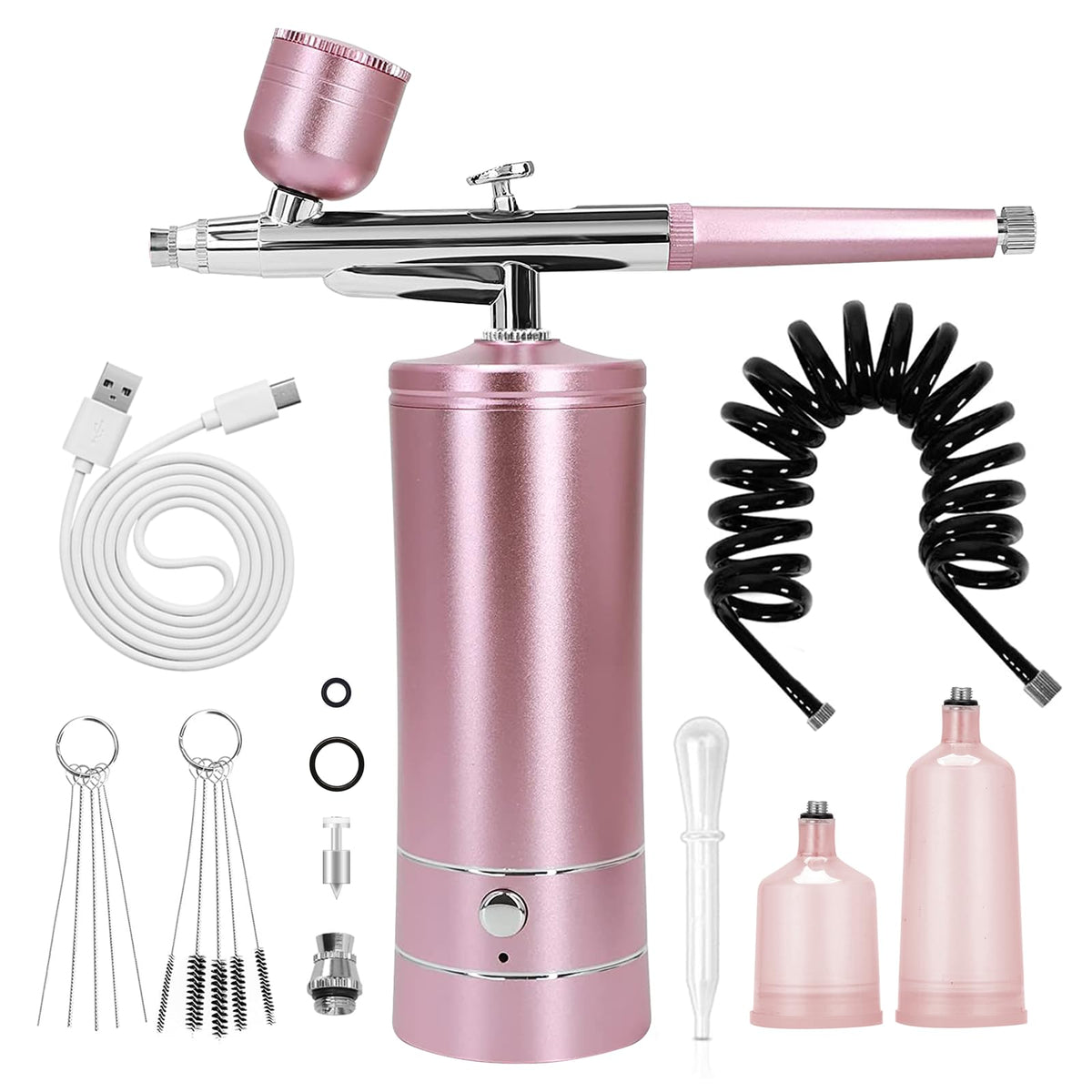 crpen Airbrush Kit pink model front view with air compressor