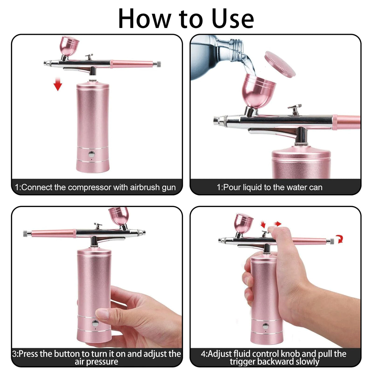 crpen Airbrush Kit showing three different capacity cups