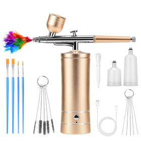crpen Airbrush Kit with compressor front view in golden