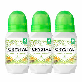 Crystal Essence Deodorant Roll-On 3 Pack front view with Vanilla & Jasmine scent