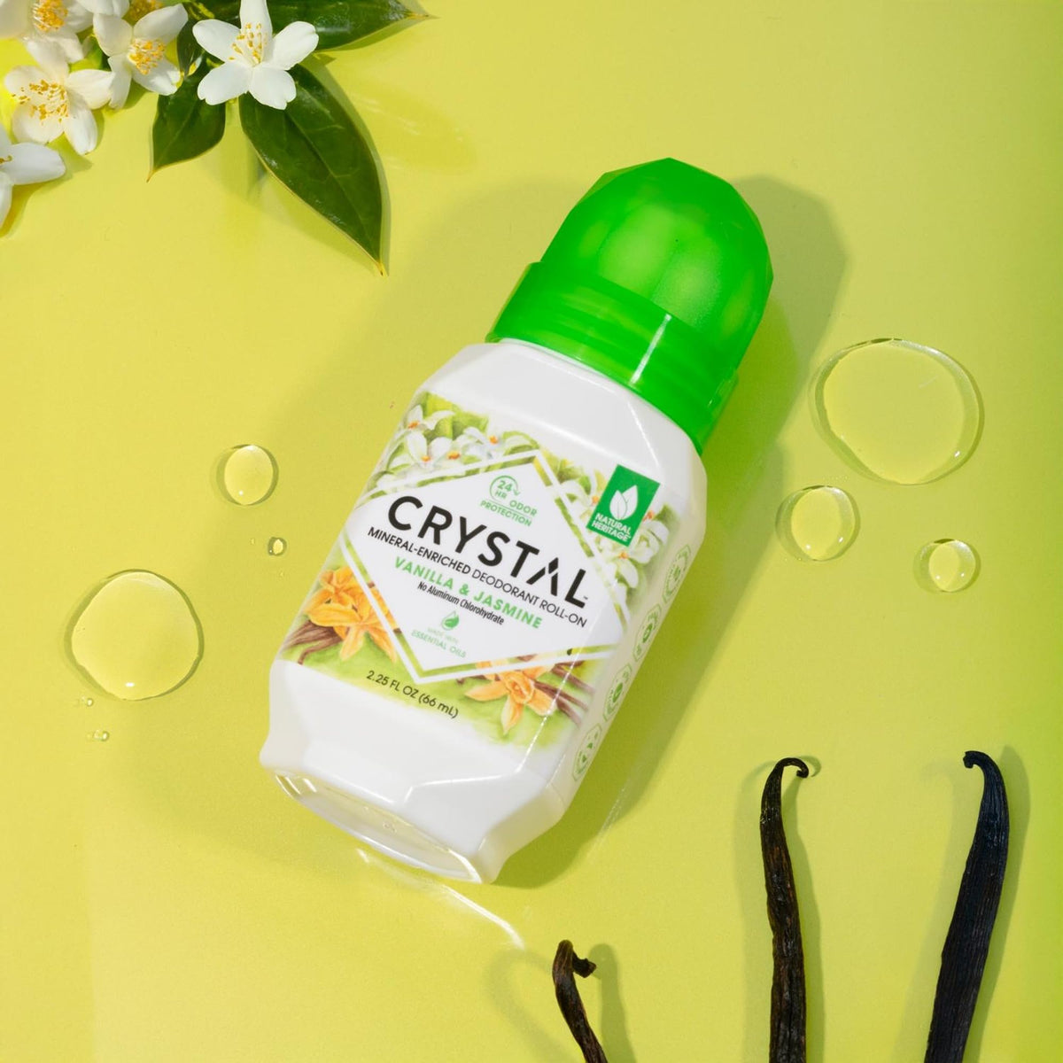 Crystal Essence Deodorant Roll-On back view with ingredient list