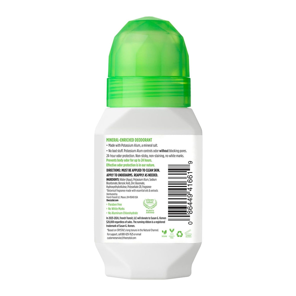 Crystal Essence Deodorant Roll-On side view showing packaging details