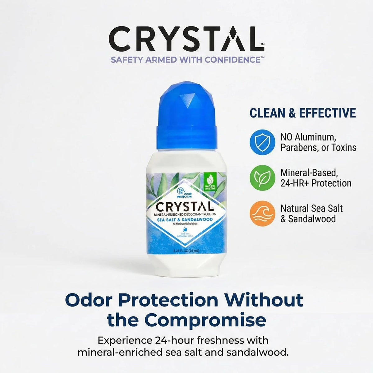 Crystal Essence Mineral Deodorant Roll-On application on skin