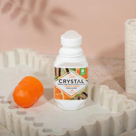 Crystal Essence Mineral Deodorant Roll-On Citrus & Cedar with other personal care products