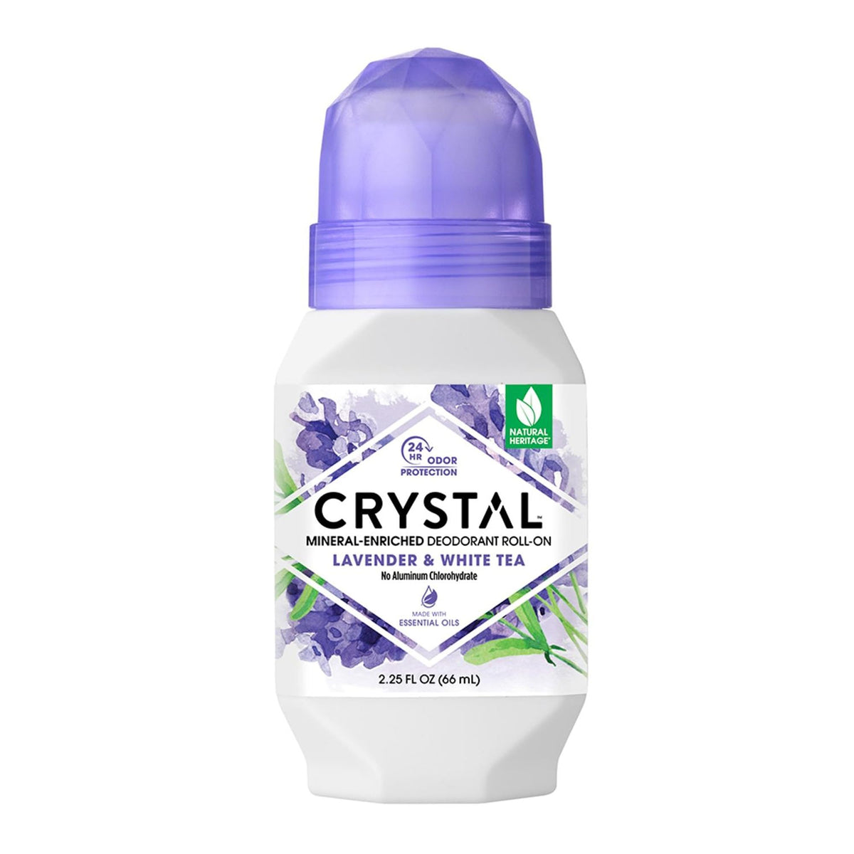 Crystal Essence Mineral Deodorant Roll-On Lavender & White Tea front view