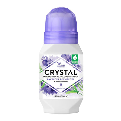 Crystal Essence Mineral Deodorant Roll-On Lavender & White Tea front view