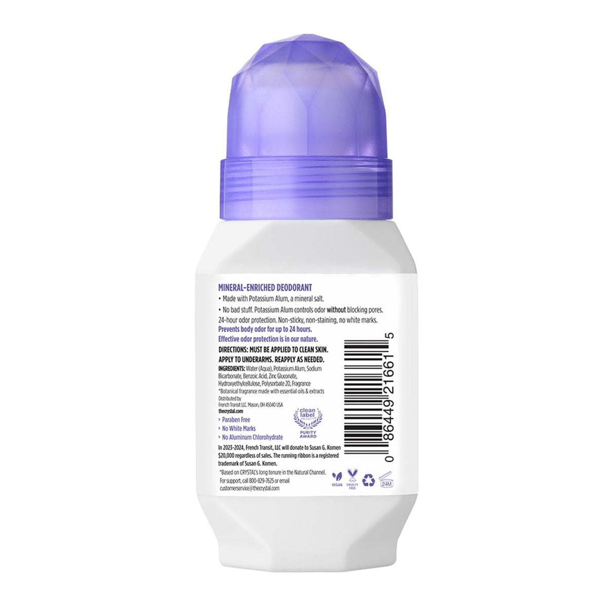 Crystal Essence Mineral Deodorant Roll-On Lavender & White Tea packaging