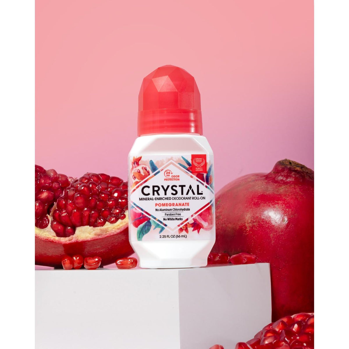 Crystal Essence Mineral Deodorant Roll-On Pomegranate application