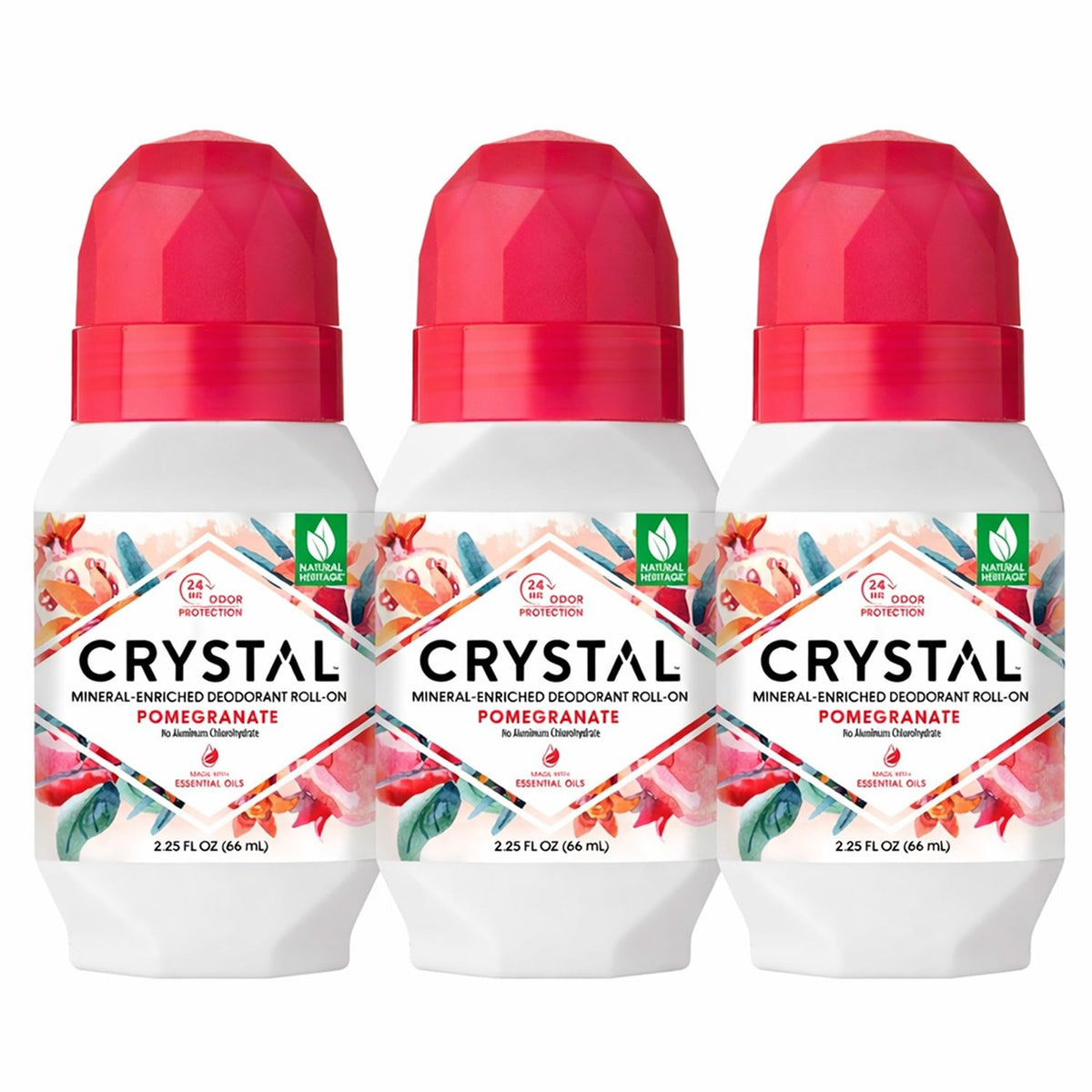 Crystal Essence Mineral Deodorant Roll-On Pomegranate front view