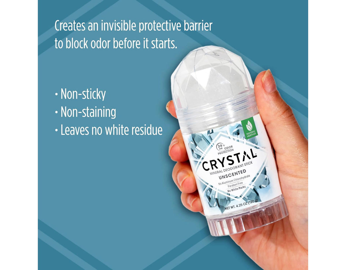 Crystal Essence Unscented Mineral Deodorant Stick with ingredients list