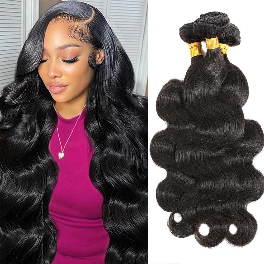 CSCHS Body Wave Bundles Human Hair 20 inch natural black front view