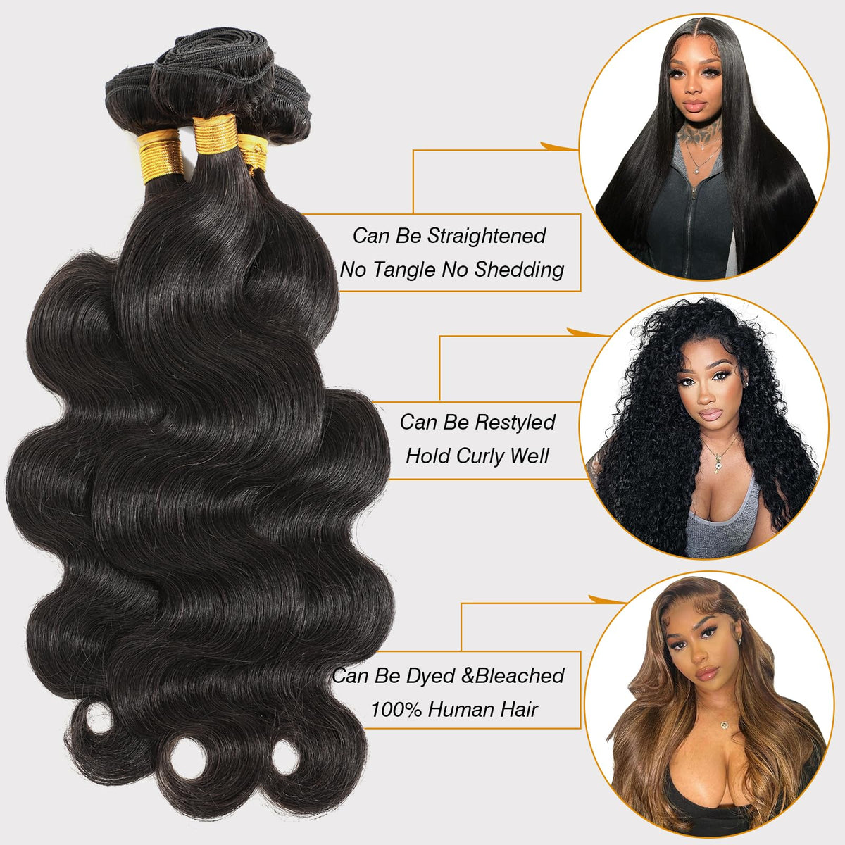 CSCHS Body Wave Bundles showing hair texture
