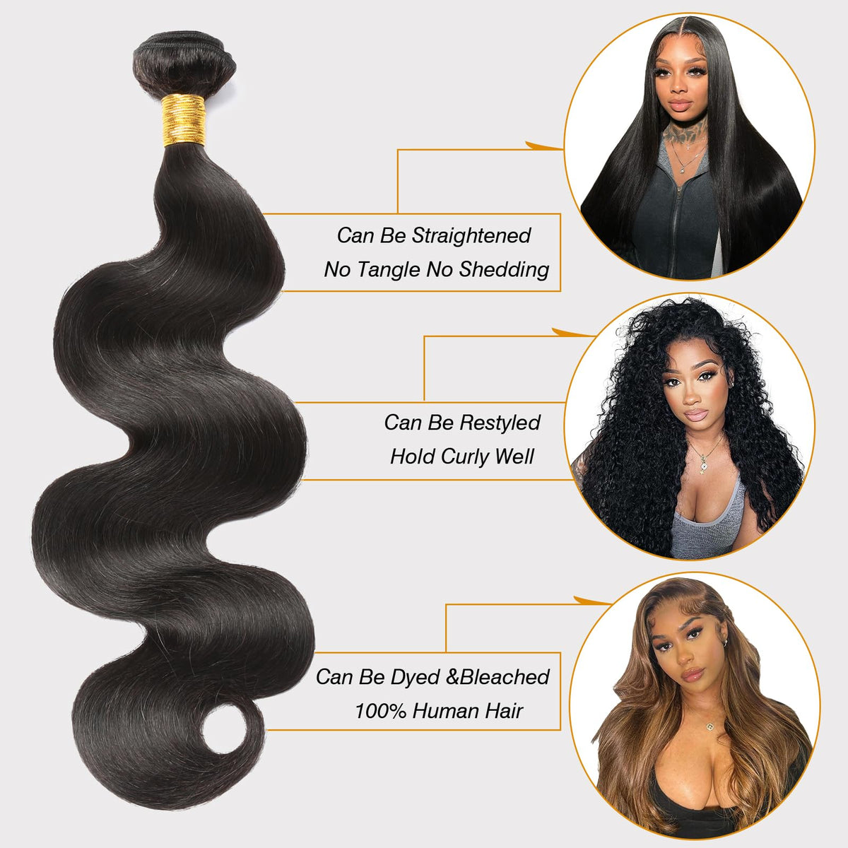 CSCHS Body Wave Hair Extensions natural black colour display